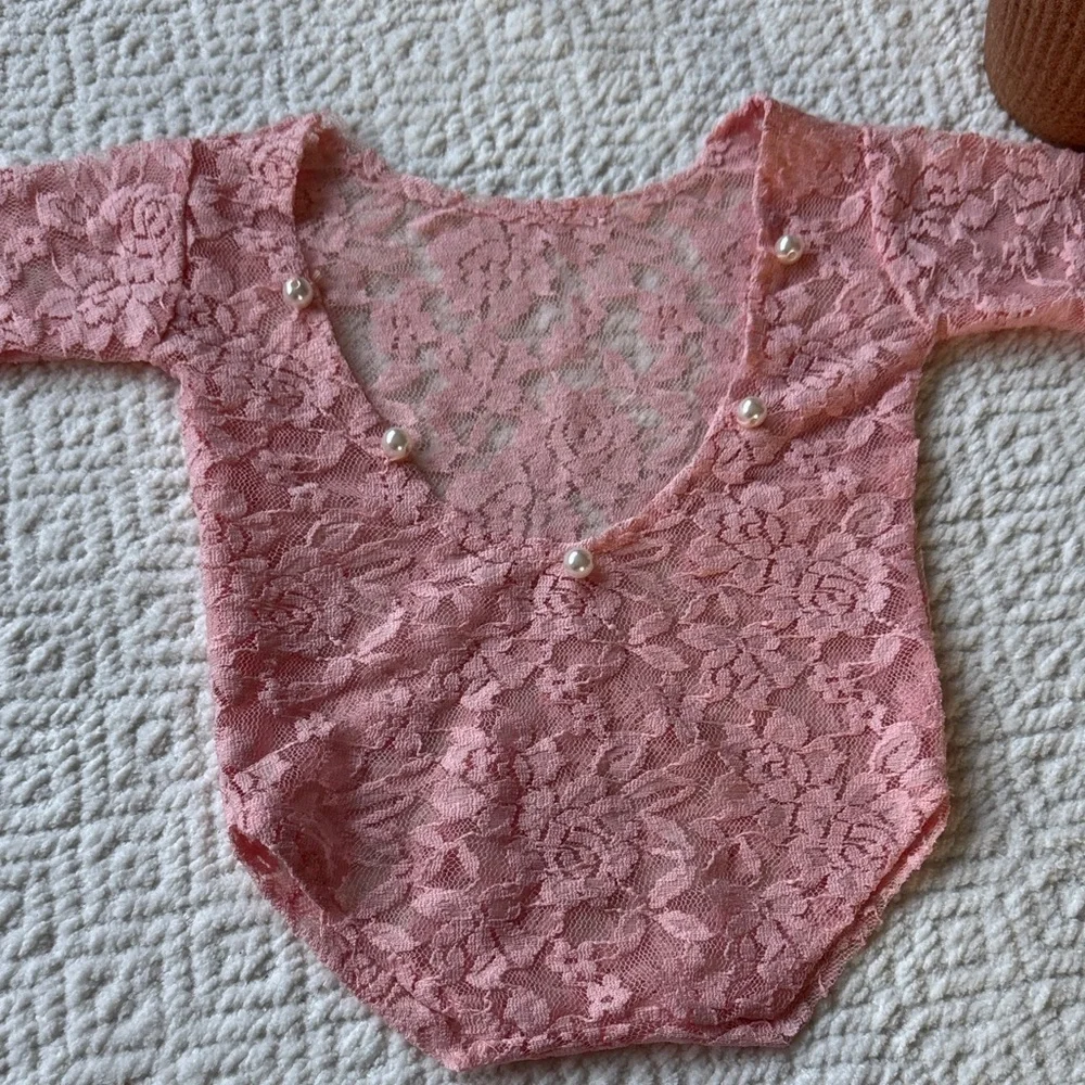 Baby Girl Lace Romper Bodysuit Photography Props Outfit Pink